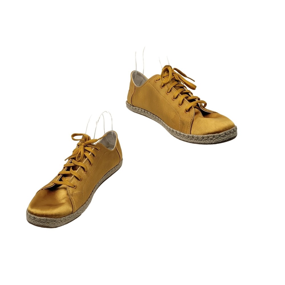 Tom's Sneakers 10W Lena Sunflower Satin Espadrille Lace‎ Up Shoes Gold Lace Up
